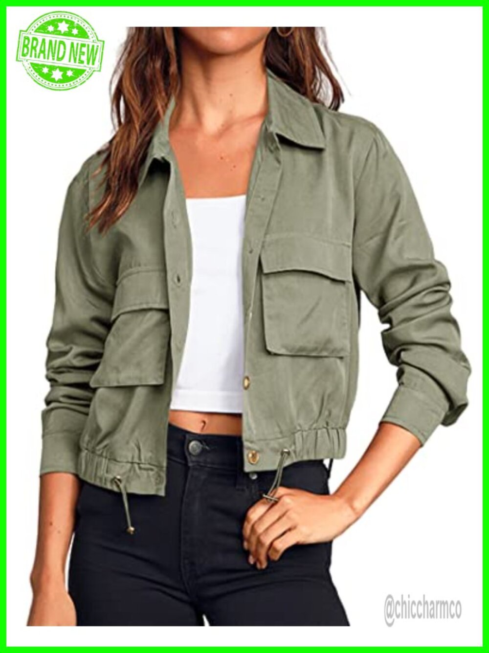 Women's Military Safari Cropped Lightweight Jacket with Pockets